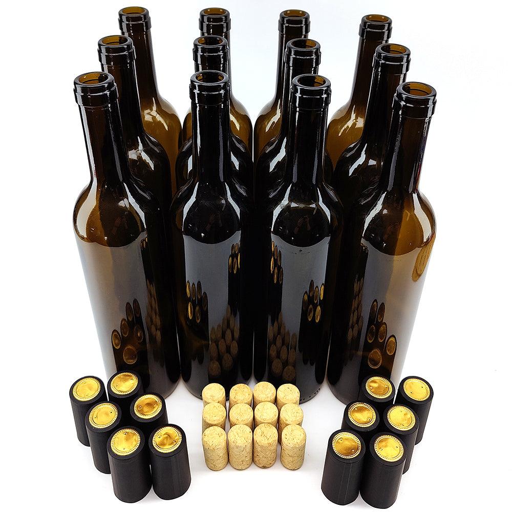 12 x 750mL Wine Bottles - Including Corks, Black Heat Shrink Sleeves & Hand Crafted Labels - Image 2