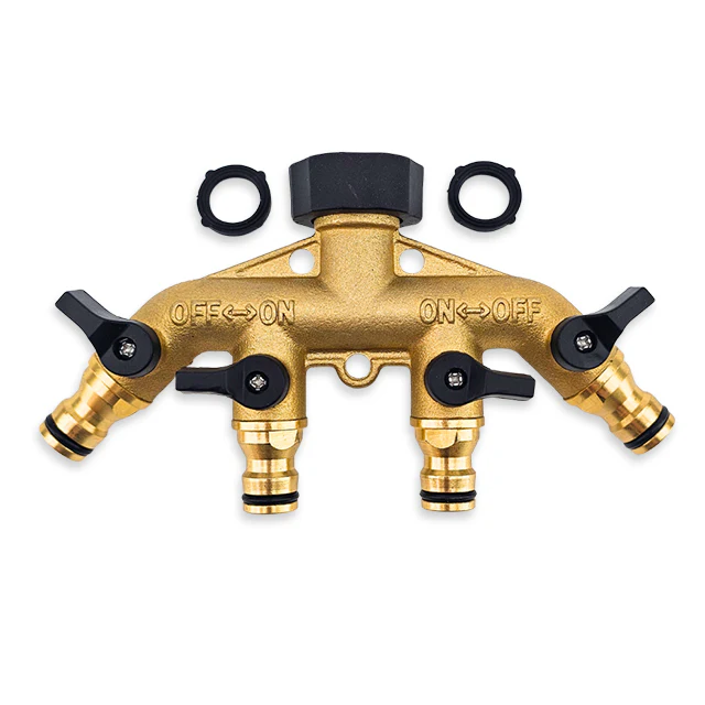 3/4 Inch Brass 4 Way Garden Tap Hose Manifold Adaptor - Loose Nut - Image 4