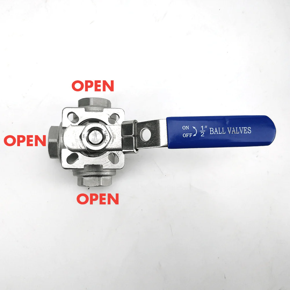 3 Way Ball Valve to 1/2' Threads (SS 304) - T Port Configuration - Image 3