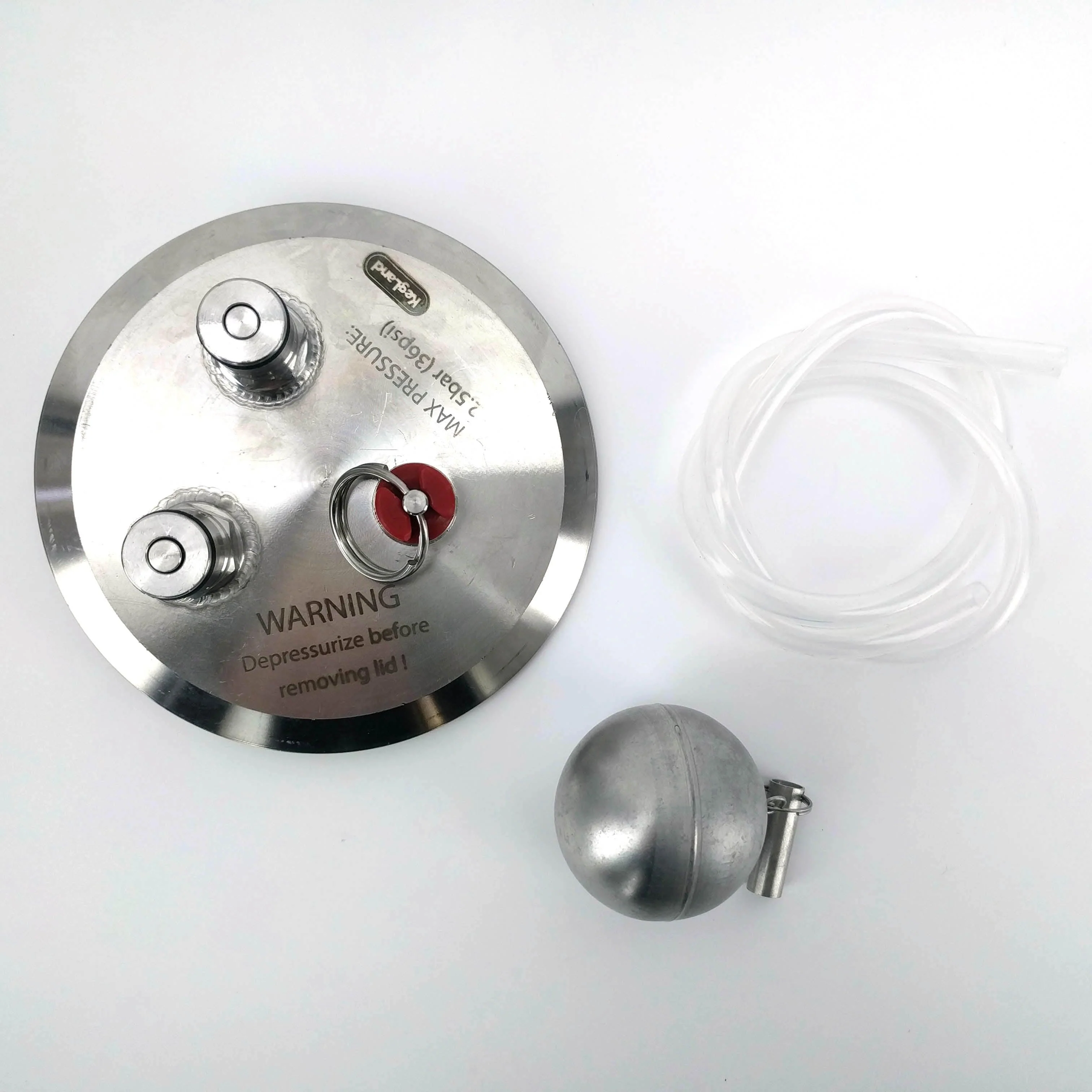 4 Inch TC Kegmenter Lid with Ball Lock Posts, Floating Dip tube and PRV (Red 2.5Bar) - Image 4
