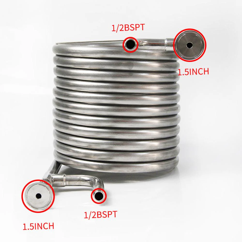 Coolossus Gen2 - Passivated Stainless Steel Counterflow Chiller with 1.5' TC Wort Lines - 1/2' Water Line ( 9.5m Long) - Image 4