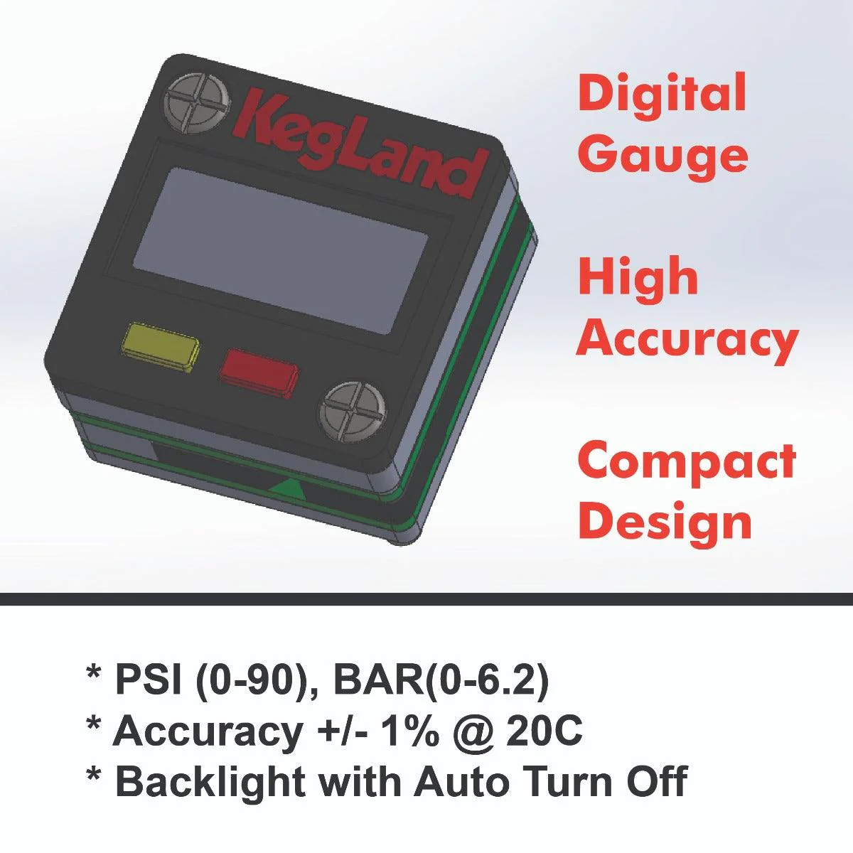 Mini Digital Illuminated Gauge 27mm x 27mm x 8mm 0-90psi High Accuracy - Image 5
