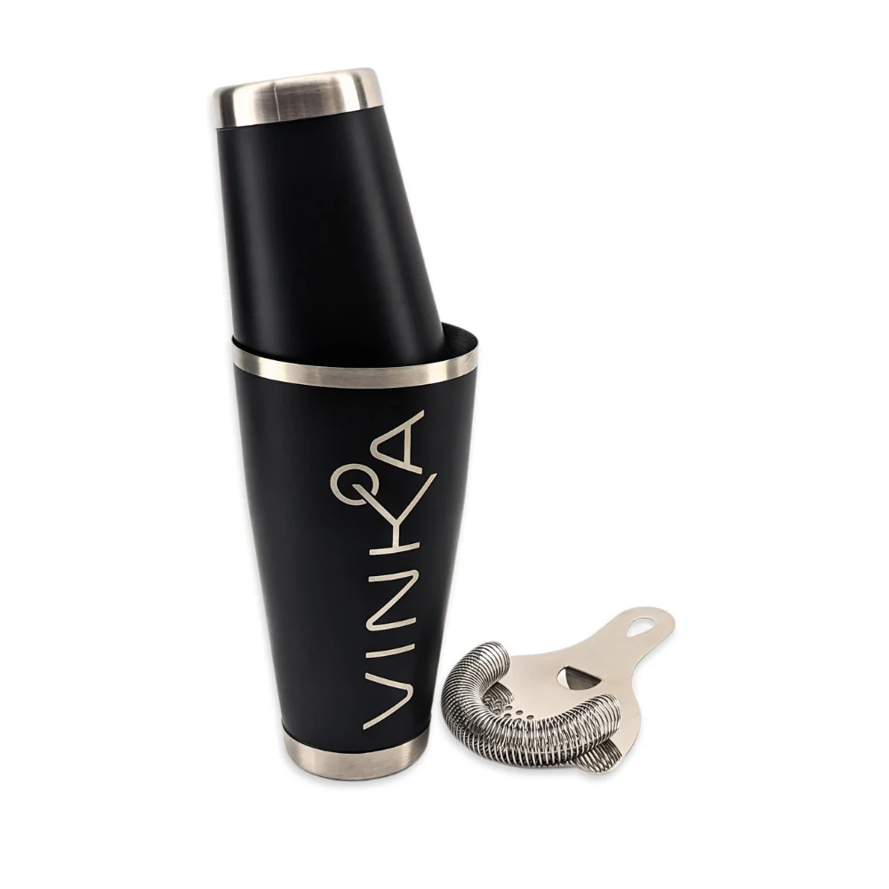 VINKA - Weighted Boston Tin Shaker Set with Toby Tin & Hawthorne Strainer - Matte Black Stainless - Image 4