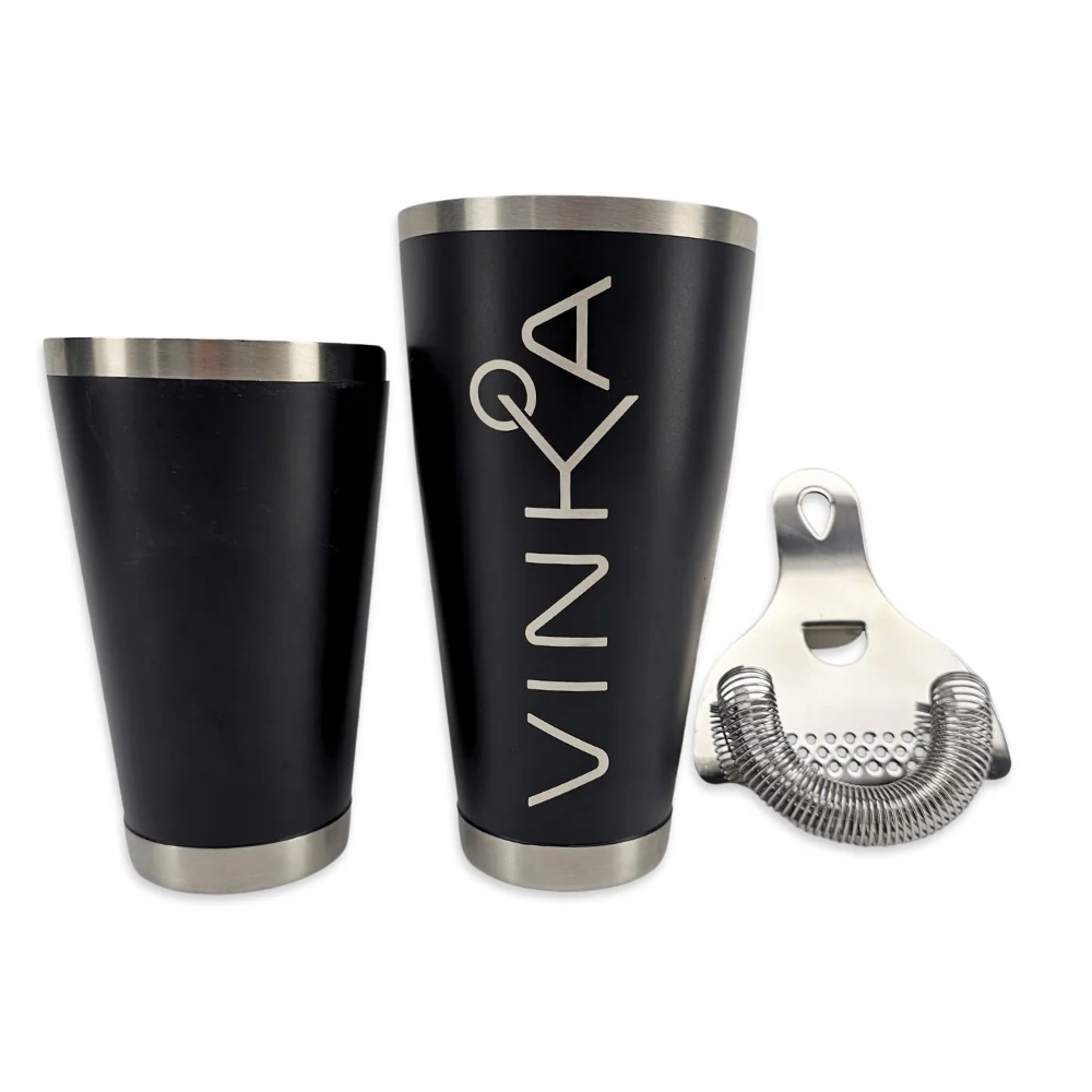 VINKA - Weighted Boston Tin Shaker Set with Toby Tin & Hawthorne Strainer - Matte Black Stainless - Image 5